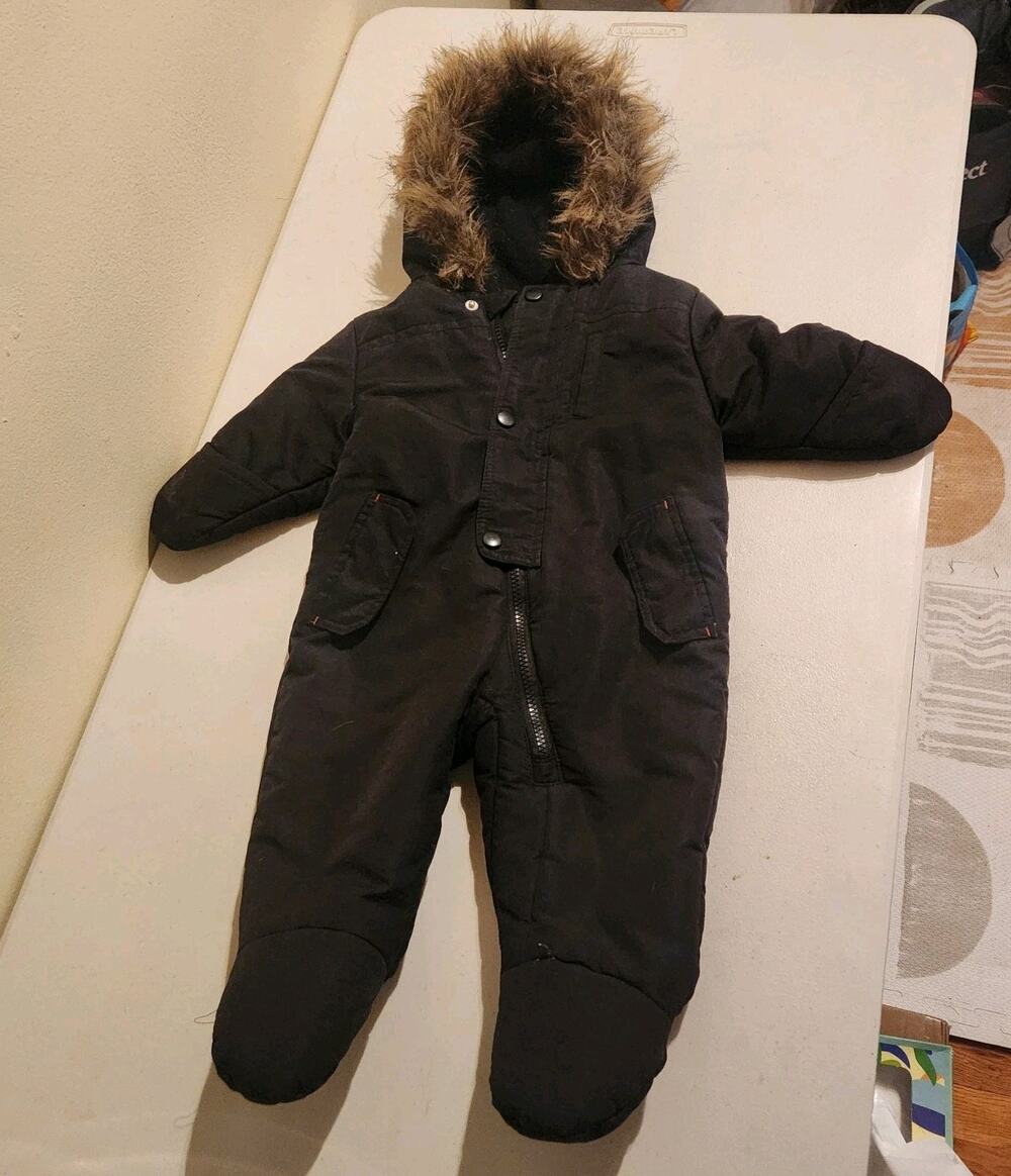 Rothschild Infants Sz 6-9mo One Piece Snow Suit Outerwear Black Hooded Baby Coat